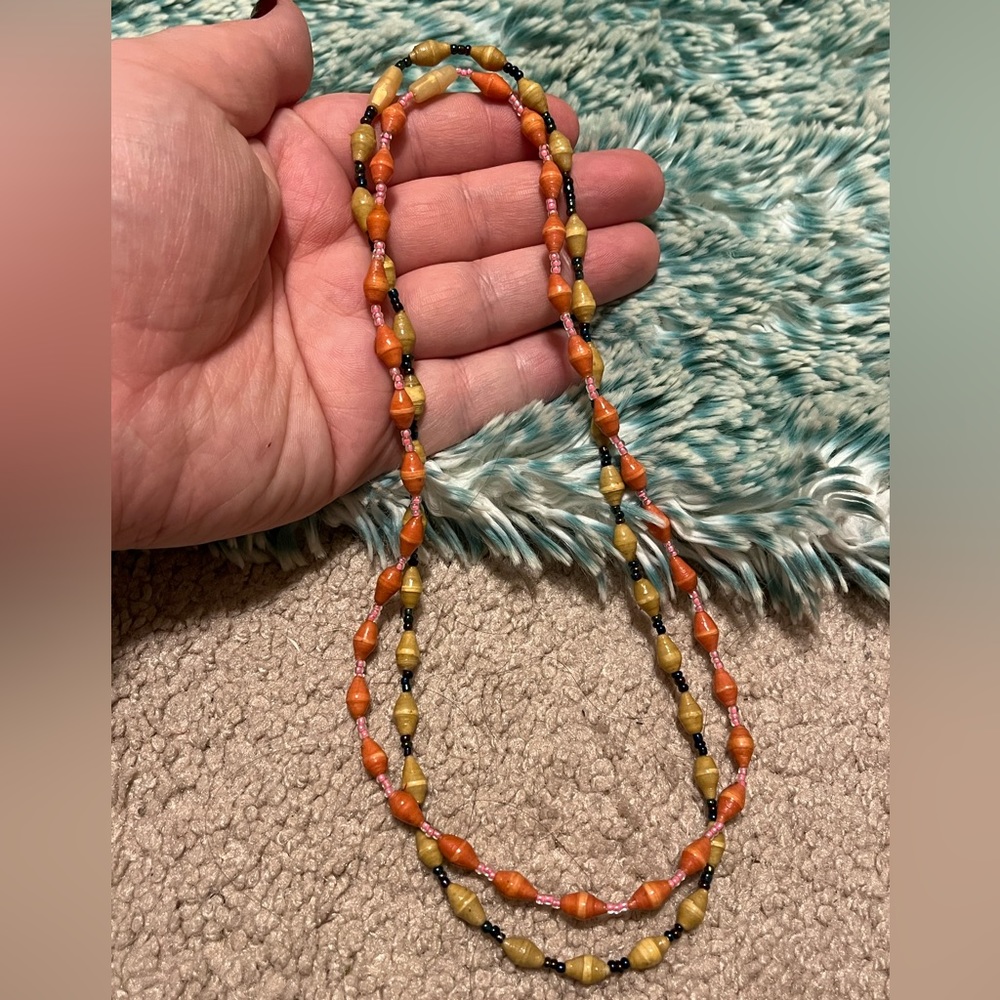 Paper beads artisan handmade boho beaded necklaces set